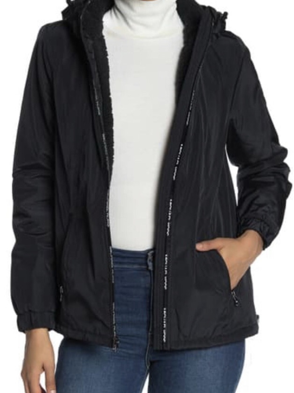 Michael Kors Black Missy Faux Shearling Lined Hooded Jacket